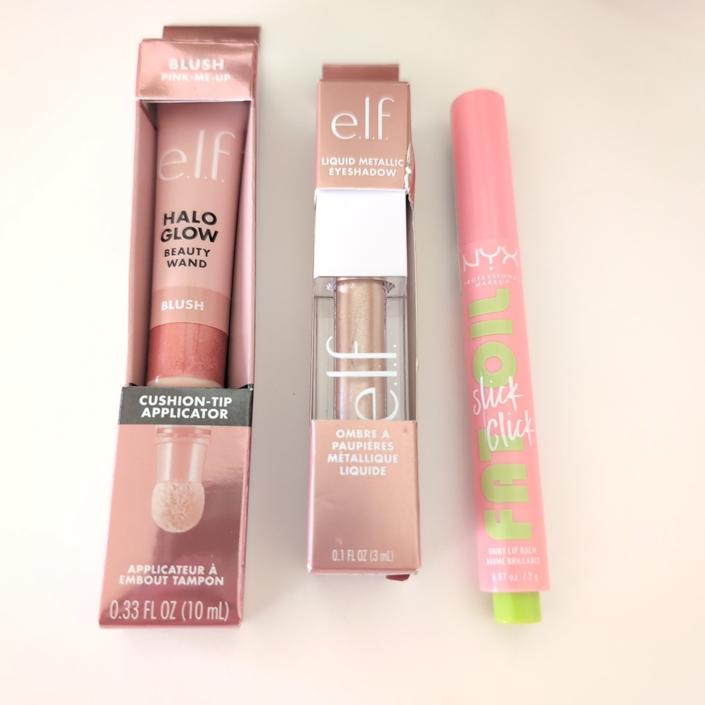 NWT ELF Blush, Liquid Metallic Eyeshadow and NYX Shiny Lip Balm